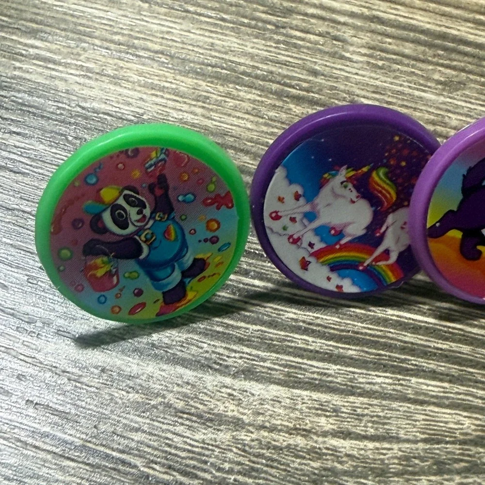 Vintage Lisa Frank Plastic  Rings Lot of 5 Panda Unicorn Cat Orca Lips